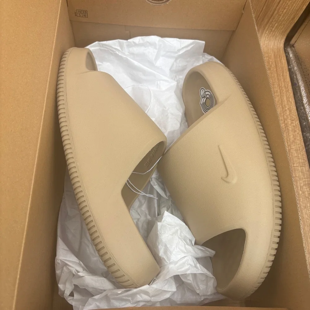 New Nike Calm Slide 2.0 Mens 13 Linen Tan IB0183-200 Foam Sandals Comfort Slides